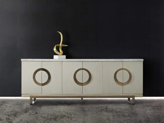Melange Noelle Credenza in Cream White with Marble Top