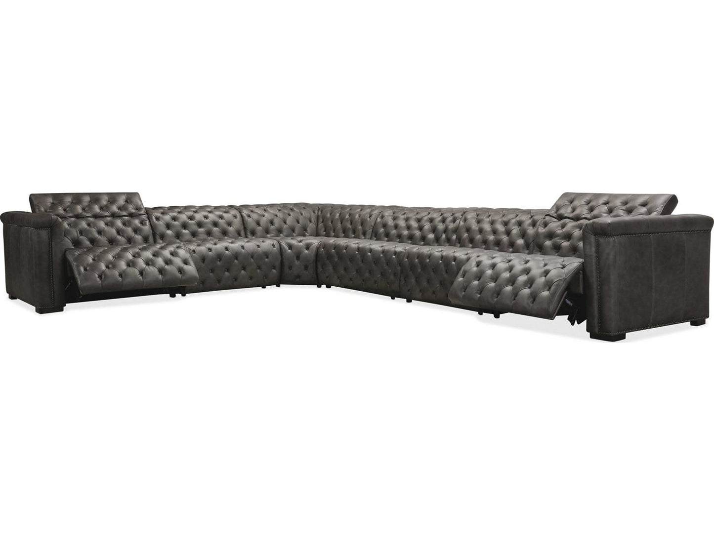 Savion Grandier 6-Piece Tufted Gray Leather Modular Sectional with 3 Power Recliners