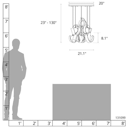Hubbardton Forge Riza 9 Light 22" Wide Multi Light Pendant