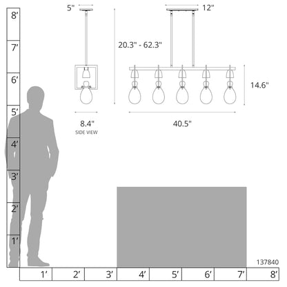 Hubbardton Forge New Traditional 5 Light 41" Wide Linear Chandelier