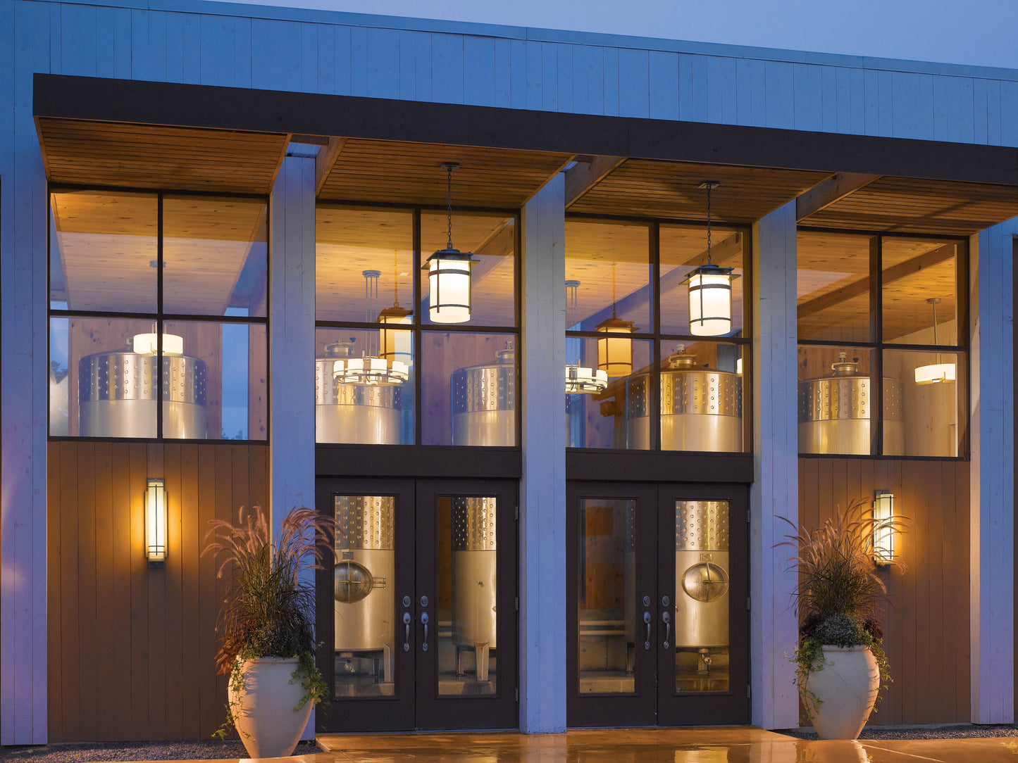 Banded 14" Wide Semi-Flush Outdoor Pendant