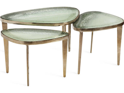 Glass Grey Sky Champagne Brass End Table