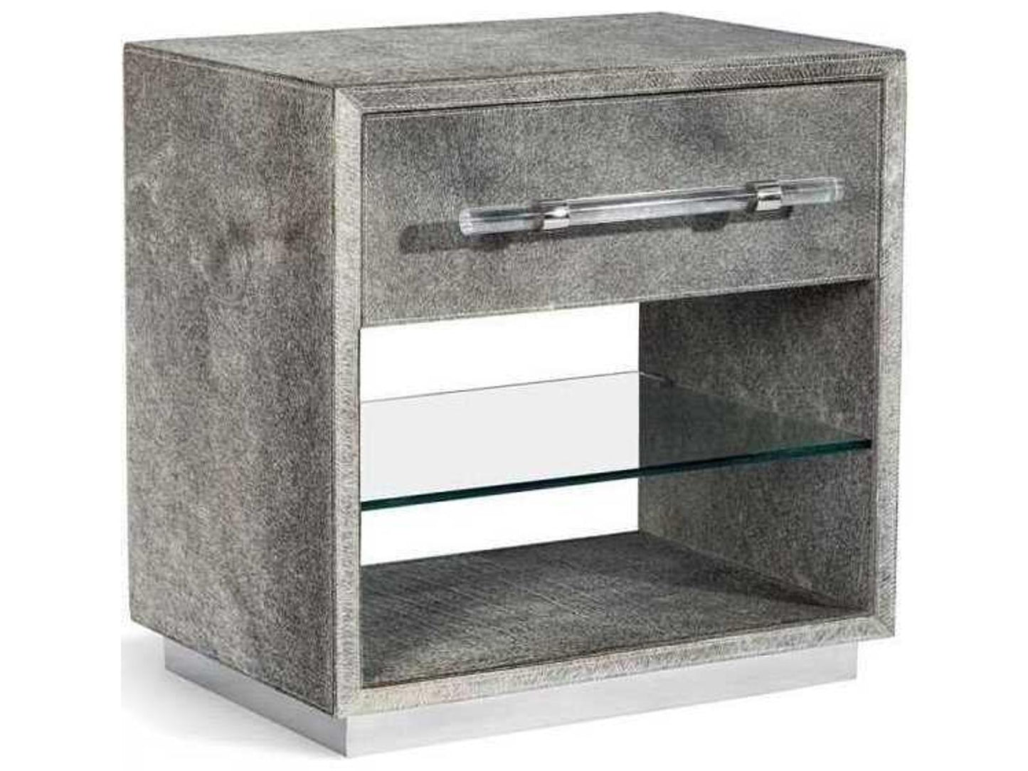 Cassian 1-Drawer Nightstand Natural Hide Polished Nickel Clear Acrylic