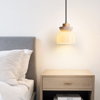 Japanese Cream Wooden Pendant Droplight