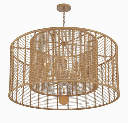 Jayna 42 3/4" Wide Silver Natural Jute 12-Light Modern Drum Chandelier