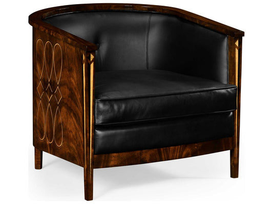 Knightsbridge Upholstered Accent Chair in Black Leather and Antique Mahogany
