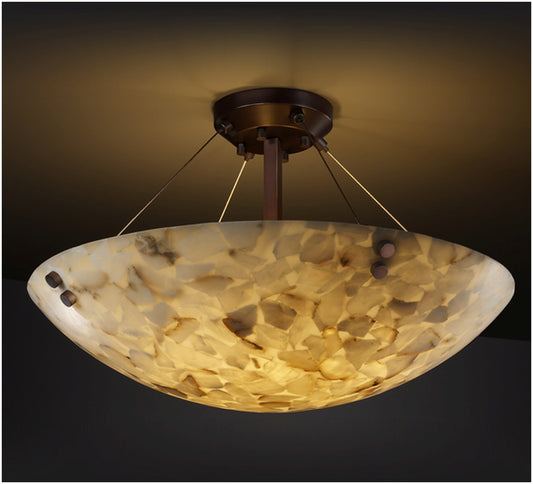 Alabaster Rocks! 36" Wide Integrated 3000K LED Semi-Flush Bowl Ceiling Fixture with Shaved Alabaster Rocks Resin Shade
