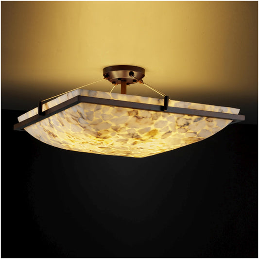 Alabaster Rocks! 27" Wide Integrated 3000K LED Semi-Flush Bowl Ceiling Fixture with Shaved Alabaster Rocks Resin Shade