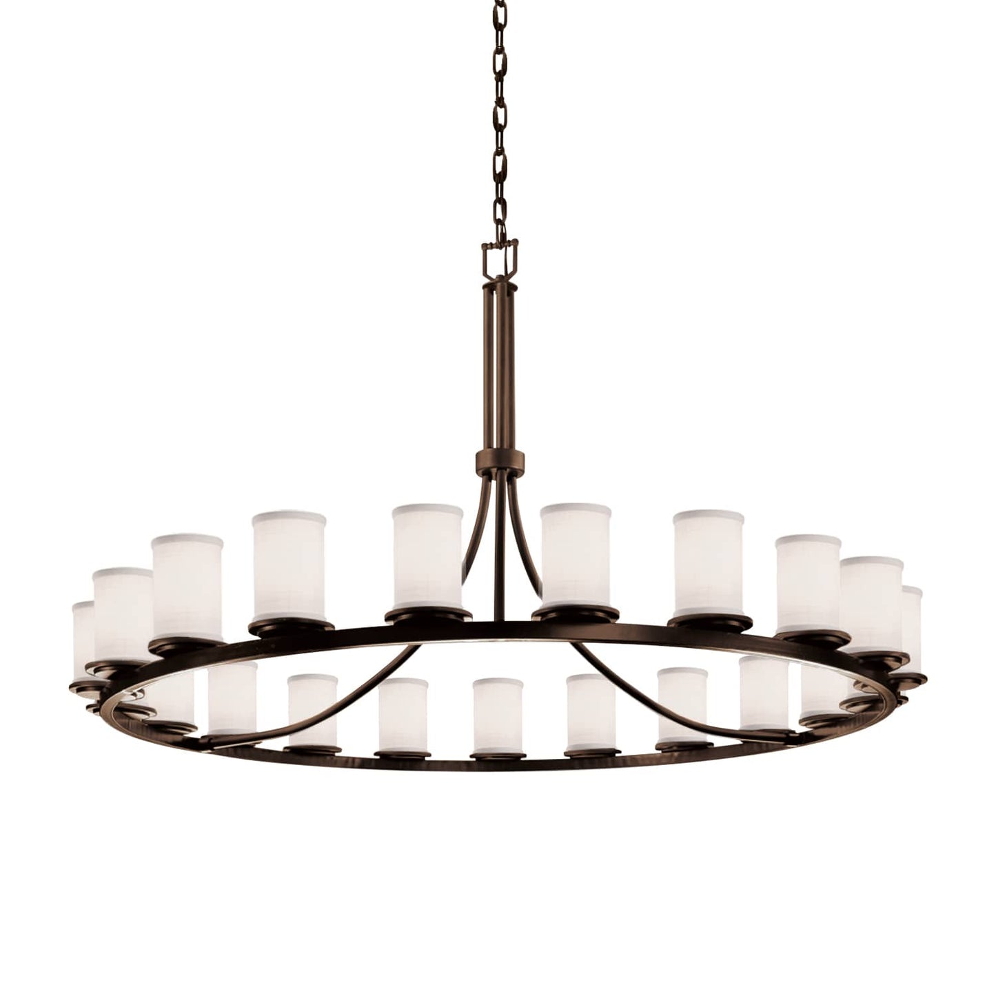 Textile 21 Light 60" Wide Pillar Candle Style Chandelier with White Fabric Shades