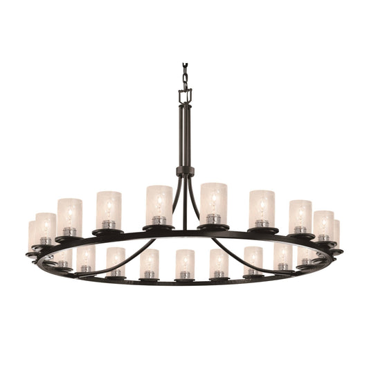 Fusion 21 Light 60" Wide Pillar Candle Chandelier with Flat Rimmed Cylinder Seeded Shades