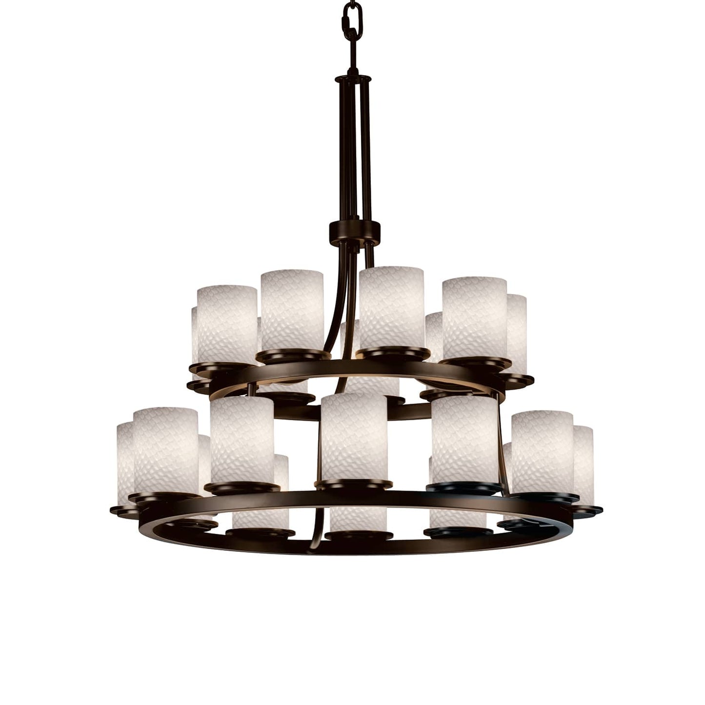 Fusion 21 Light 33" Wide Pillar Candle Style Chandelier with Weave-Patterned Glass Shades
