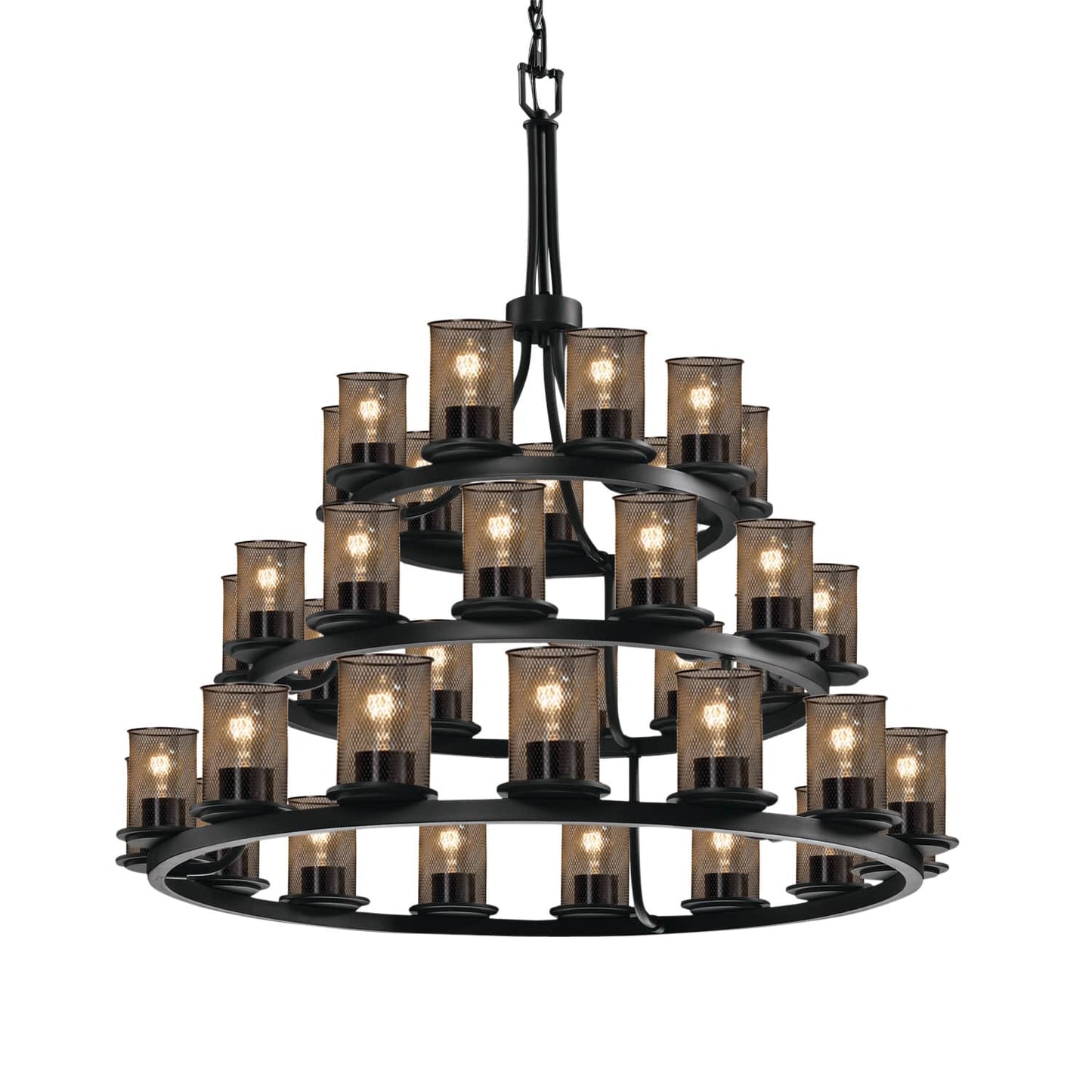 Wire Mesh 36 Light 42" Wide Pillar Candle Ring Chandelier with Wire Mesh Shades