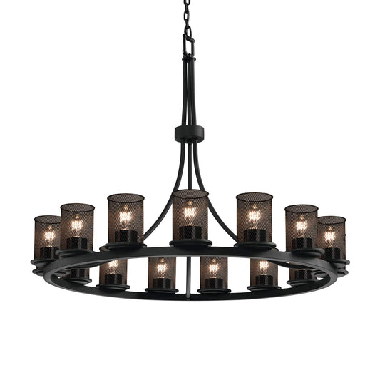Wire Mesh 15 Light 42" Wide Pillar Candle Ring Chandelier with Wire Mesh Shades