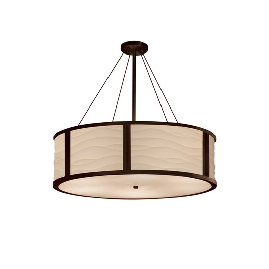 Porcelina 8 Light 36" Wide Drum Chandelier with Wavy Faux Porcelain Resin Shade