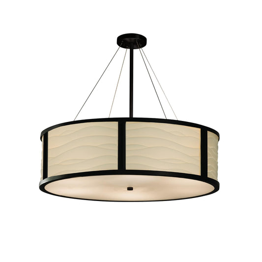 Porcelina Single Light 36" Wide Integrated 3000K LED Drum Chandelier with Wavy Faux Porcelain Resin Shade