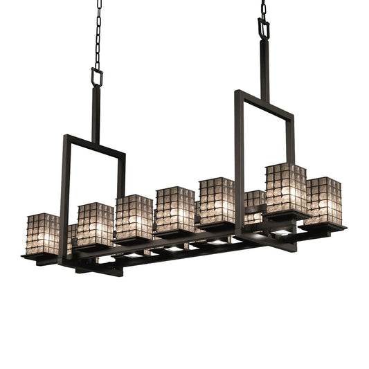 Wire Glass 12 Light 14" Wide Pillar Candle Chandelier with Flat Rimmed Square Shades from the Tal Series