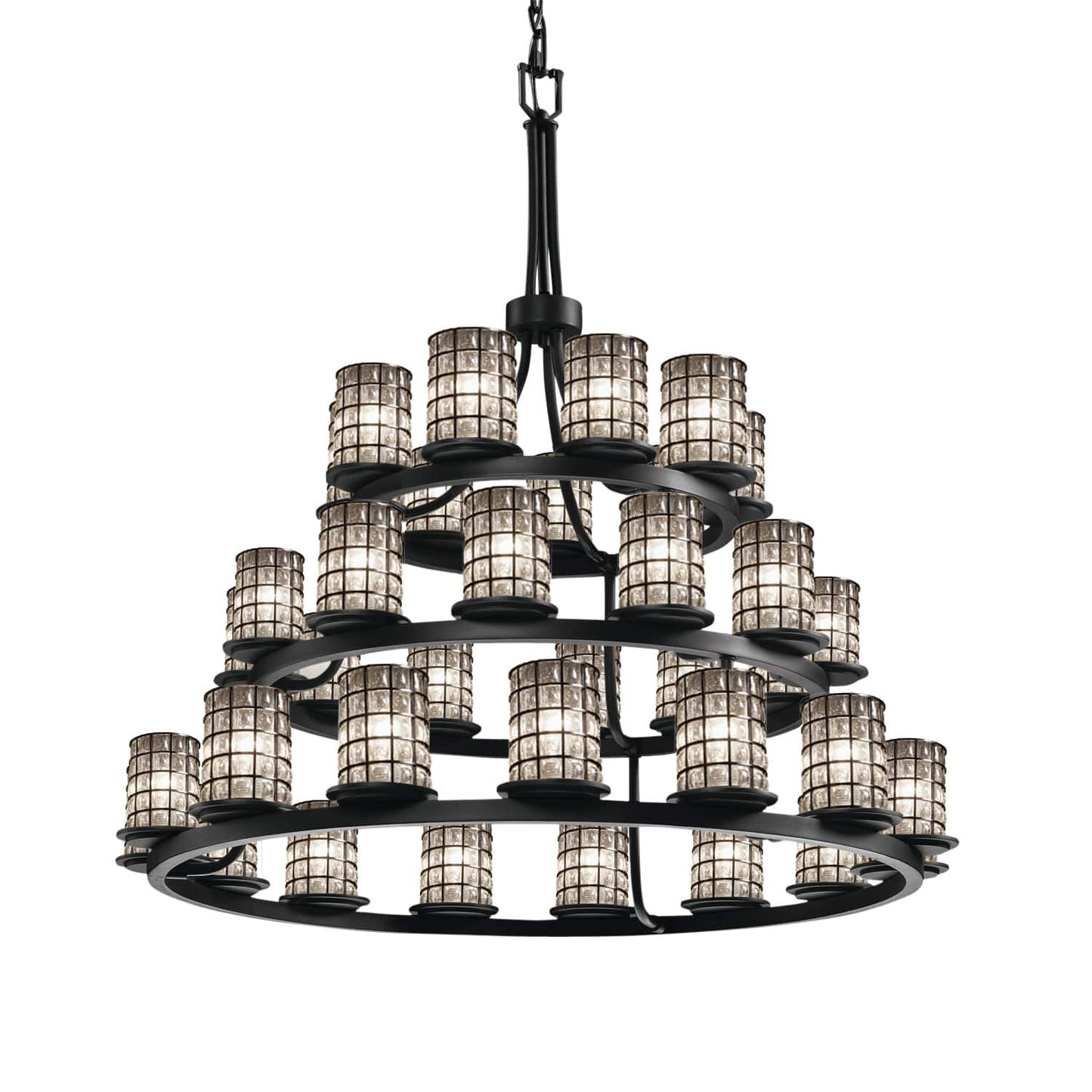 Wire Glass 36 Light 42" Wide Pillar Candle Style Chandelier with Clear, Bubble Glass Shades