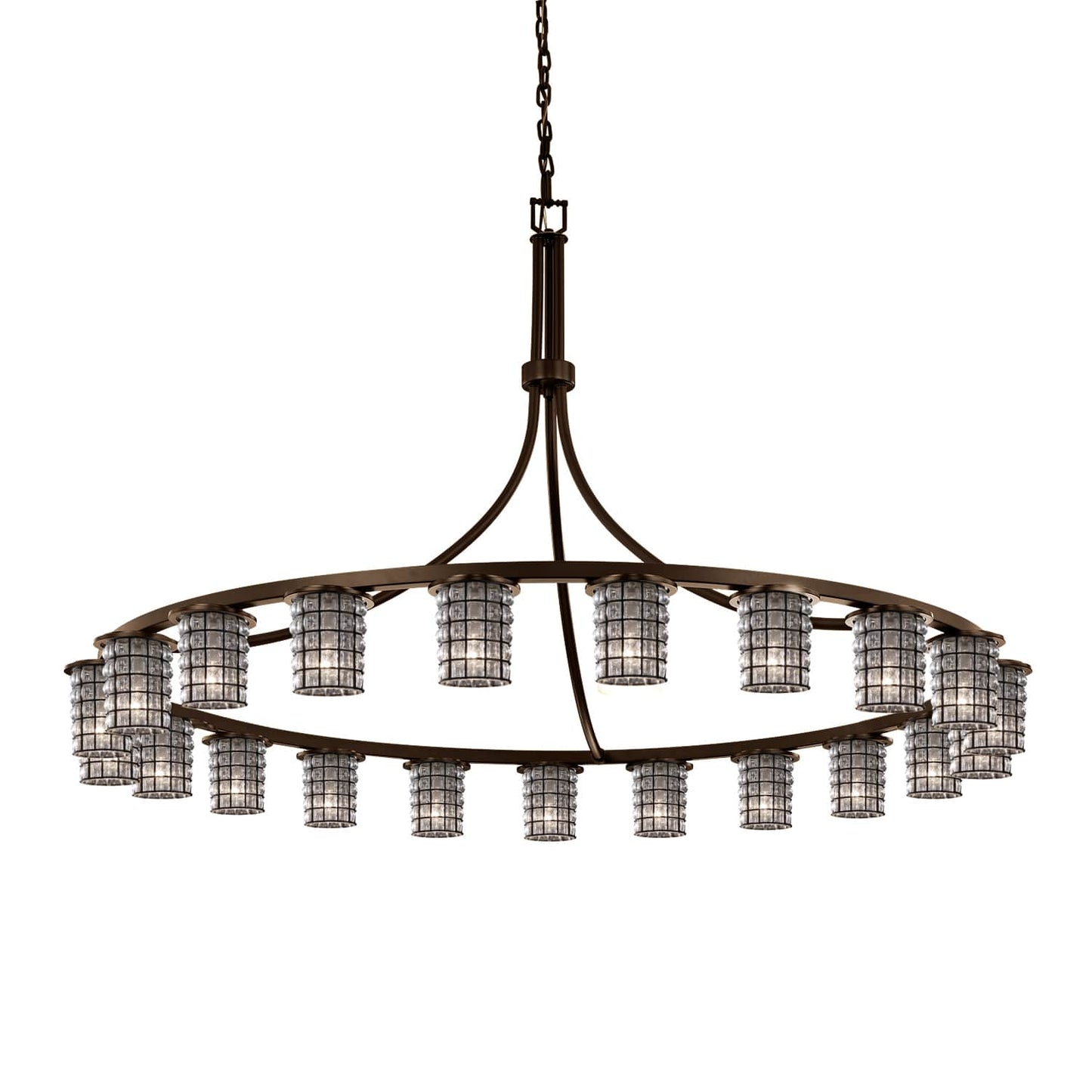 Wire Glass 21 Light 60" Wide Ring Chandelier with Clear, Bubble Glass Shades