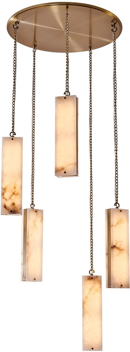 Vertical 28" Wide LED Multi Light Pendant with Alabaster Shades