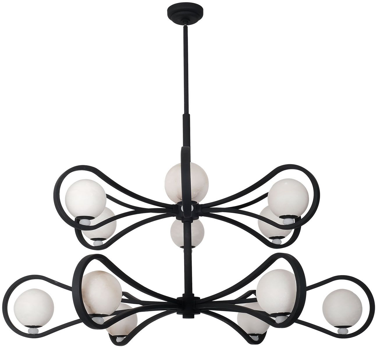 Elliptical 12 Light 48" Wide LED Chandelier with Alabaster Shades
