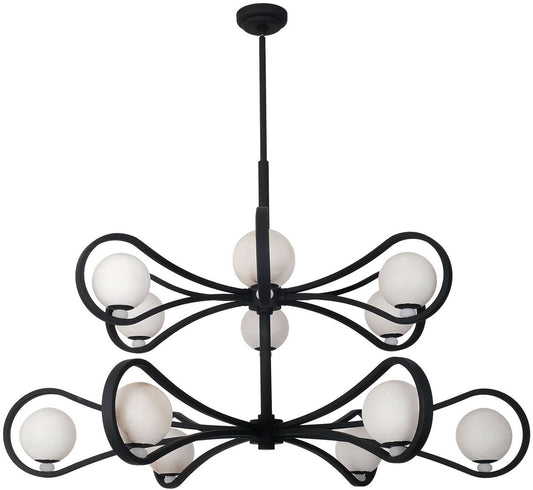 Elliptical 12 Light 48" Wide LED Chandelier with Alabaster Shades