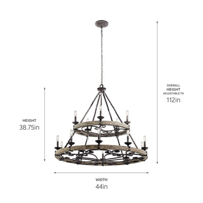 Kichler Taulbee 15 Light 44" Wide 2 Tier Ring Chandelier