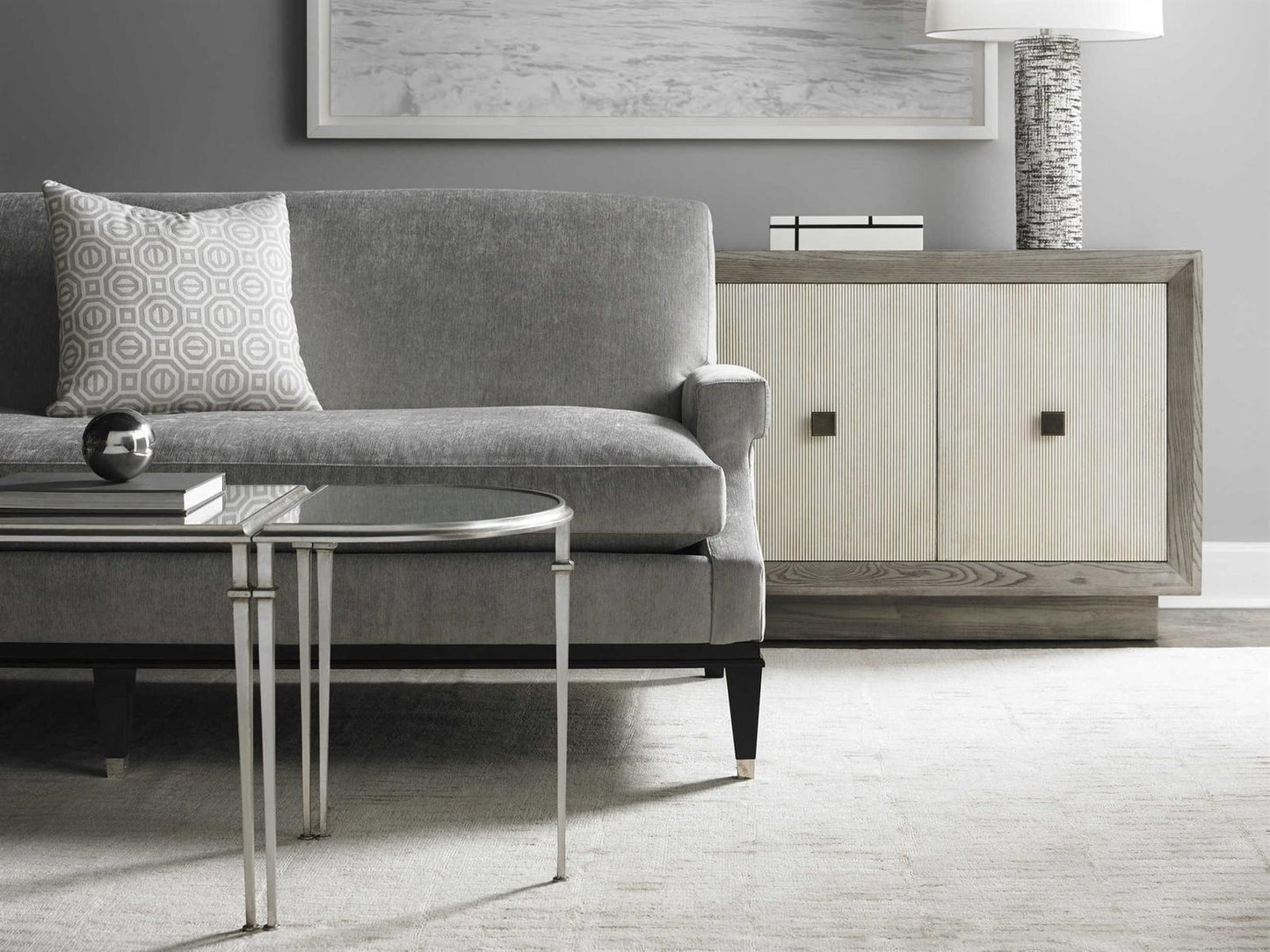 Workshop Alastair 80-Inch Sideboard Mineral Washed Linen with Bronze Hardware