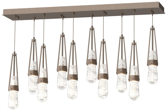Link 10-Light Blown Rectangular Pendant - Bronze - Clear - White Threading