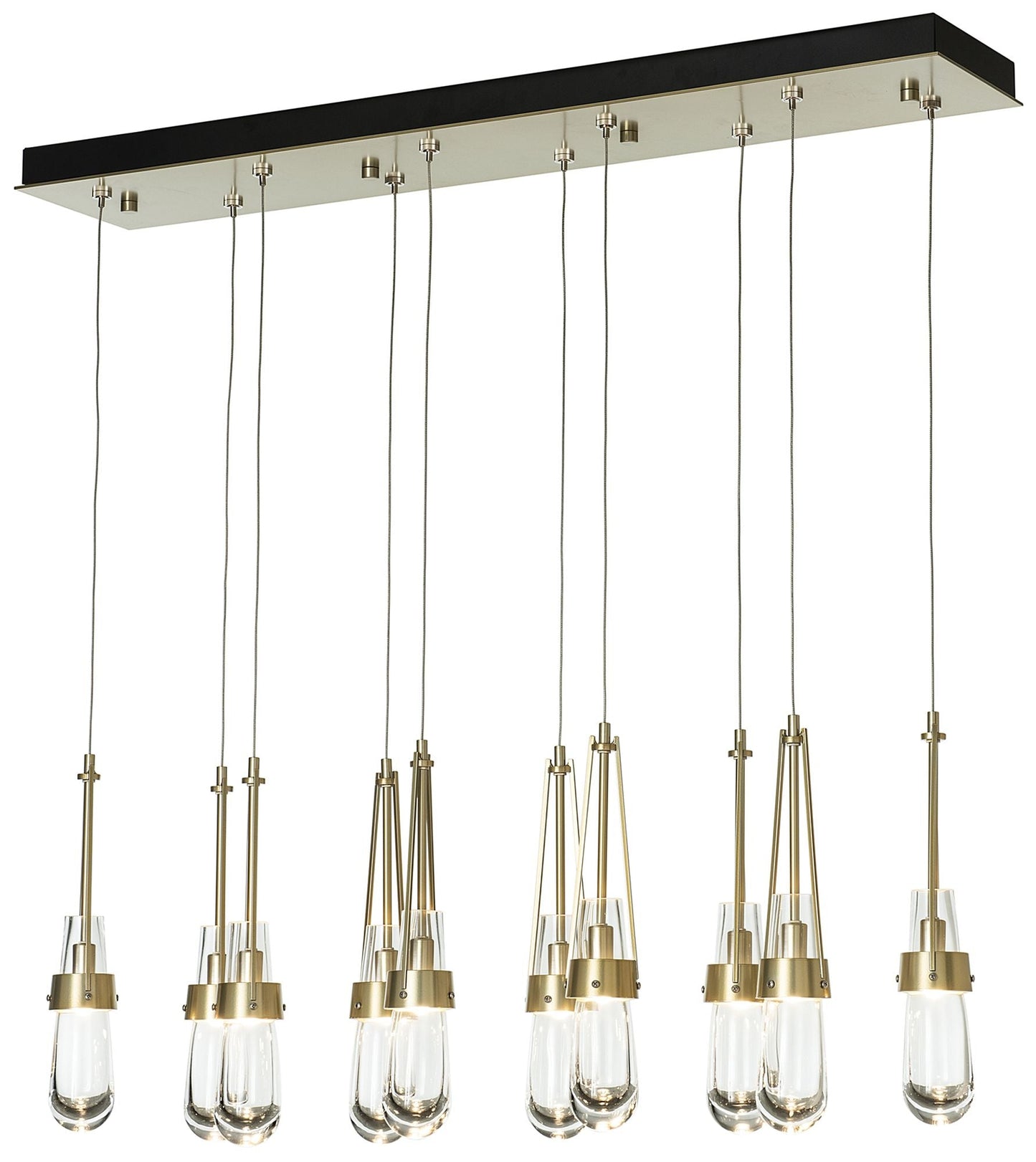 Link 10-Light Rectangular Pendant - Brass - Clear Glass - Standard Height