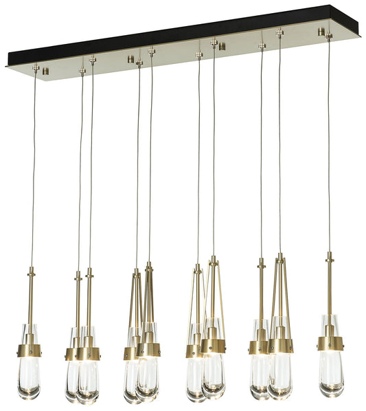 Link 10-Light Rectangular Pendant - Brass - Clear Glass - Standard Height