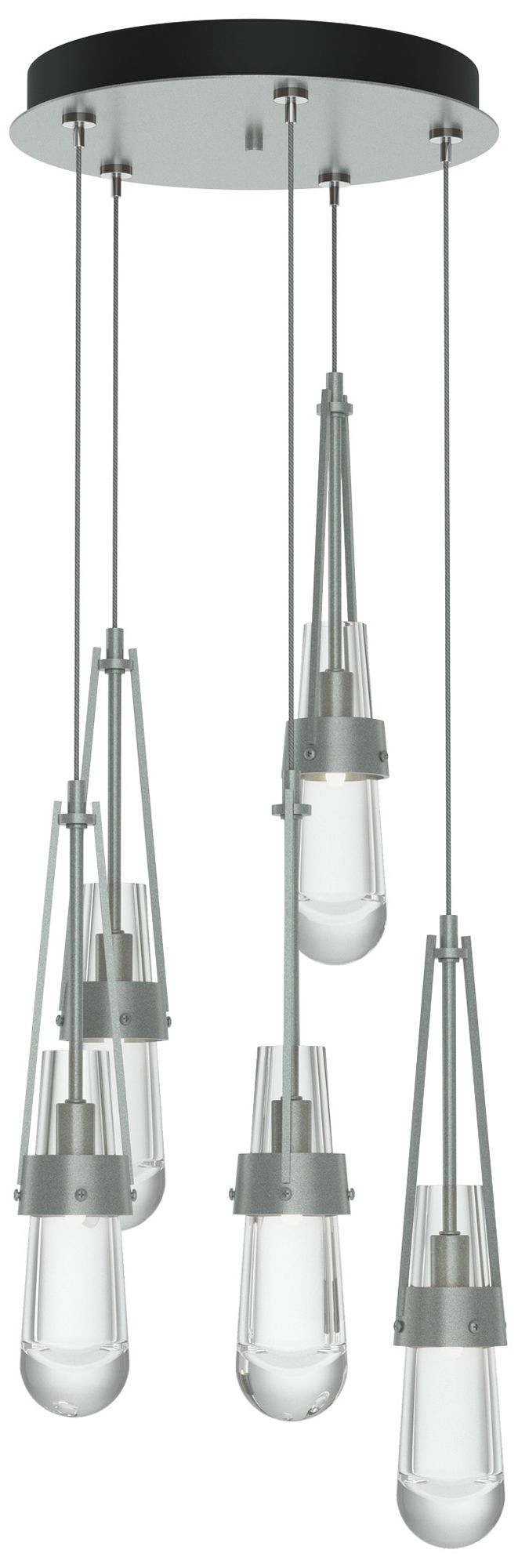 Link 13" Wide 5-Light Vintage Platinum Long Pendant With Clear Glass S