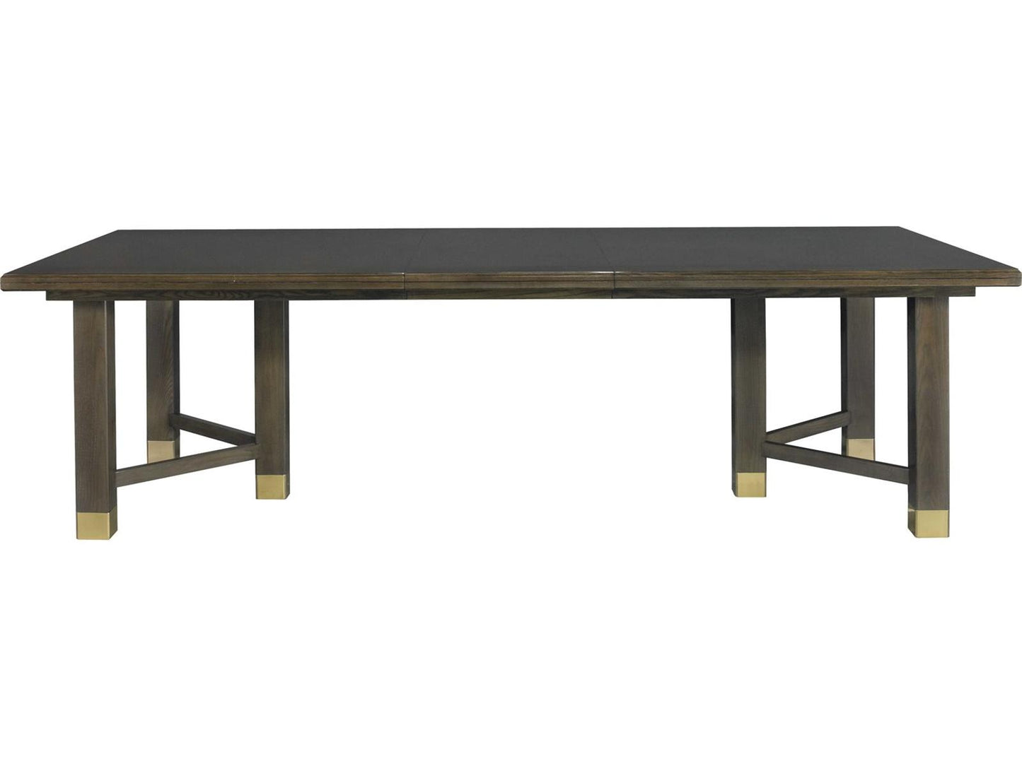 Bancroft Extendable Rectangular Dining Table in Modern Elm and Brass