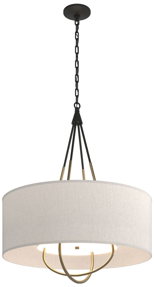 Loop Pendant - Black Finish - Soft Gold Accents - Flax Shade
