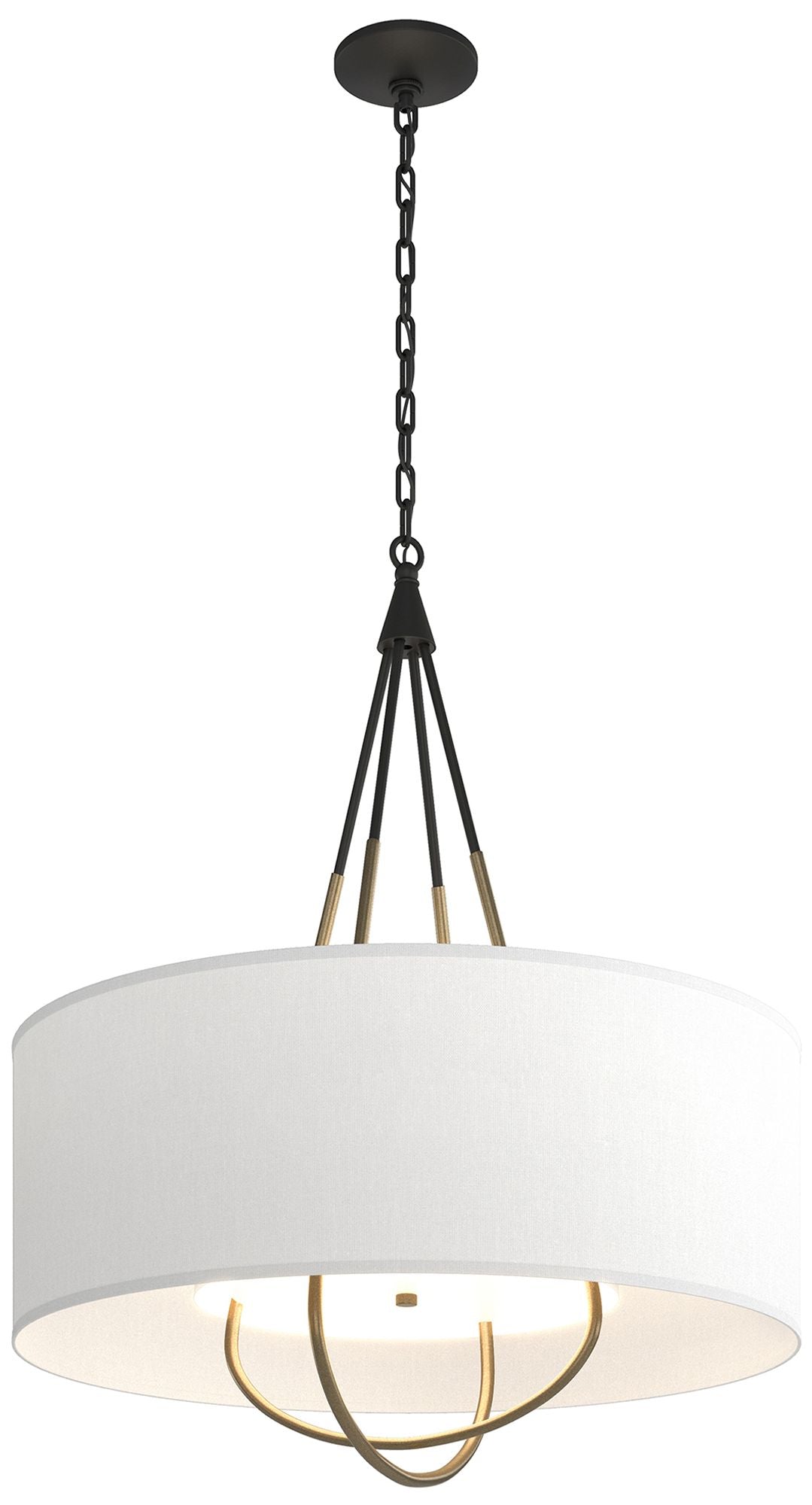 Loop Pendant - Black Finish - Soft Gold Accents - Natural Anna Shade