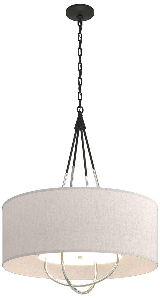 Loop Pendant - Black Finish - Sterling Accents - Flax Shade