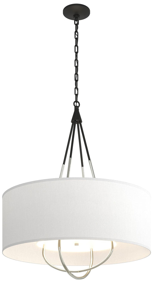 Loop Pendant - Black Finish - Sterling Accents - Natural Anna Shade