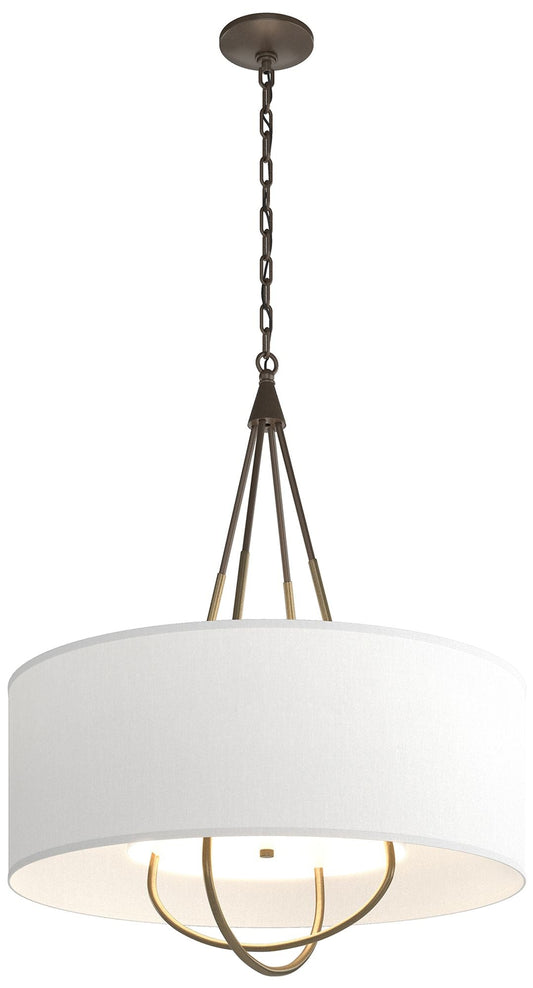 Loop Pendant - Bronze Finish - Soft Gold Accents - Natural Anna Shade