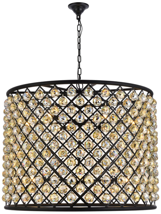 Madison 12 Lt Matte Black Chandelier Golden Teak