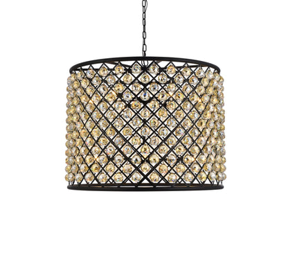Madison 12 Lt Matte Black Chandelier Golden Teak