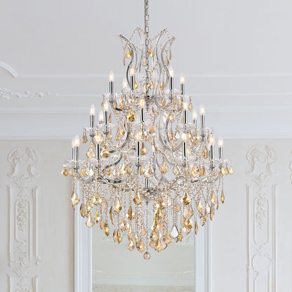 Maria Theresa 38" Wide Chrome and Golden Crystal Chandelier