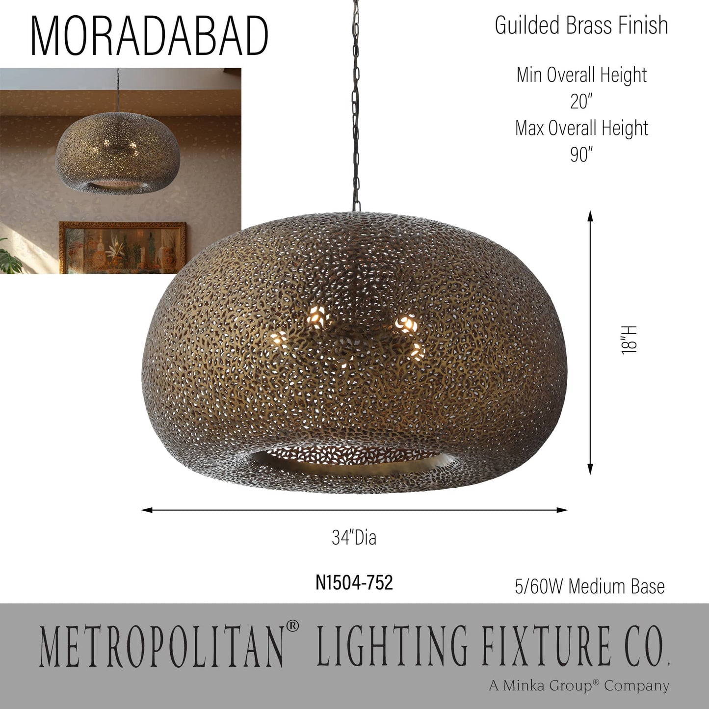 Moradabad 4 Light 34" Wide Pendant