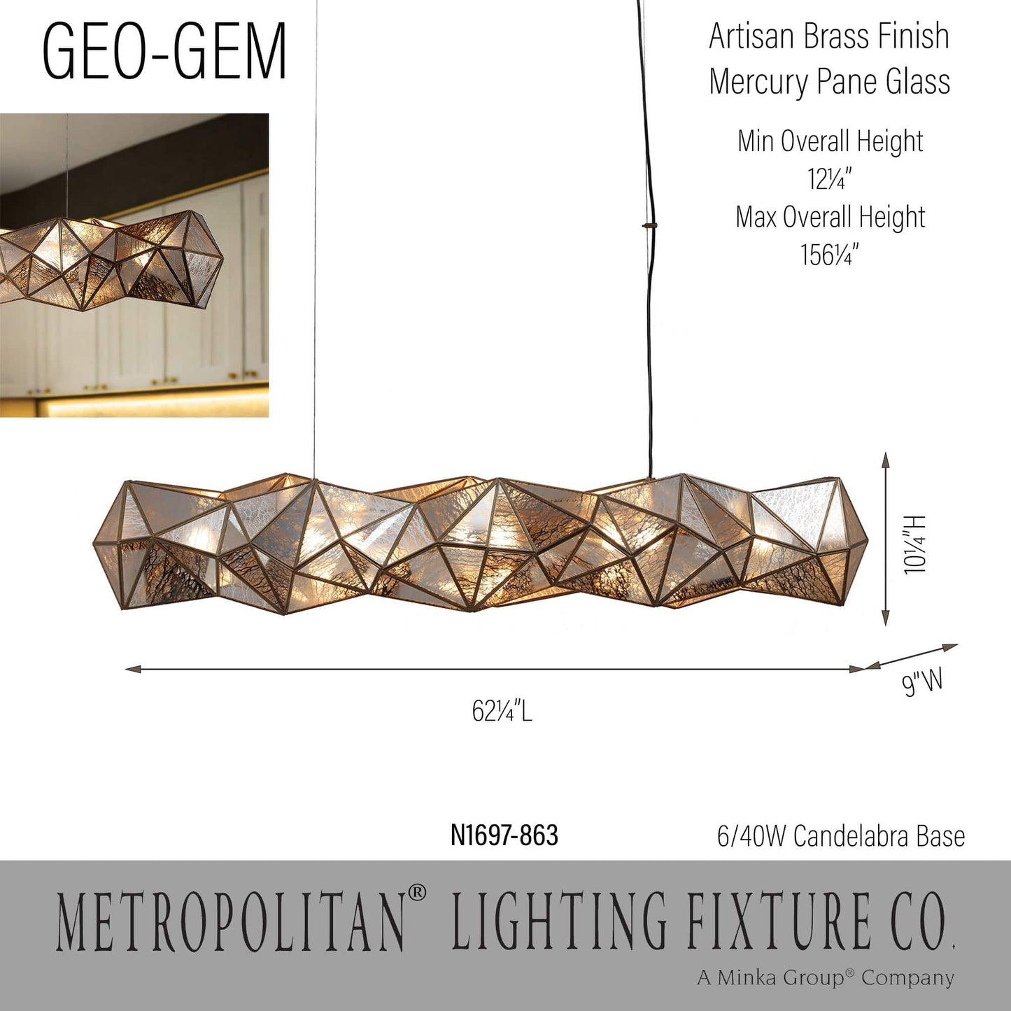 Geo-Gem 6 Light 62" Wide Linear Chandelier