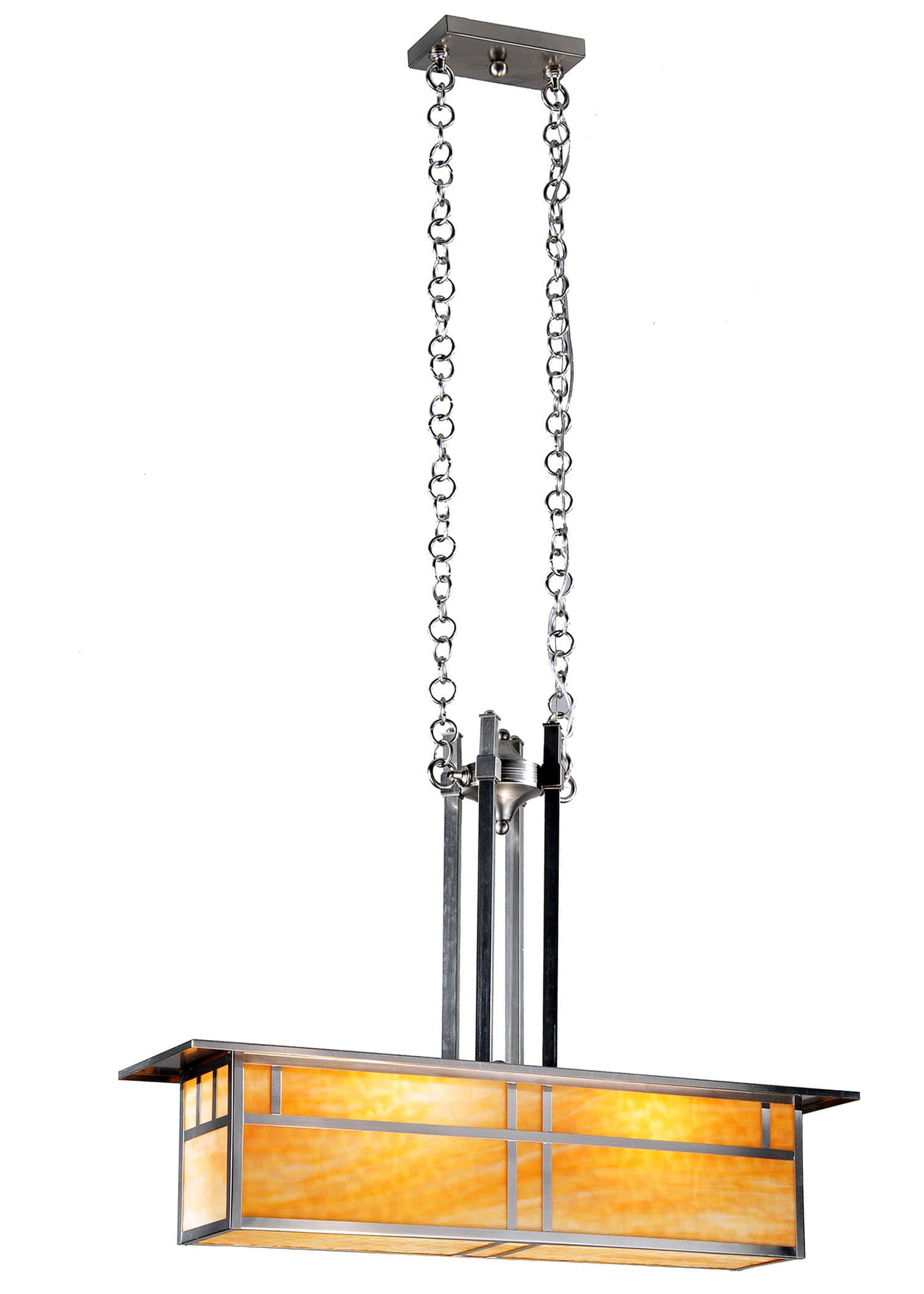 Double Bar Mission 2 Light 35" Wide Linear Chandelier with Yellow Acrylic Shade