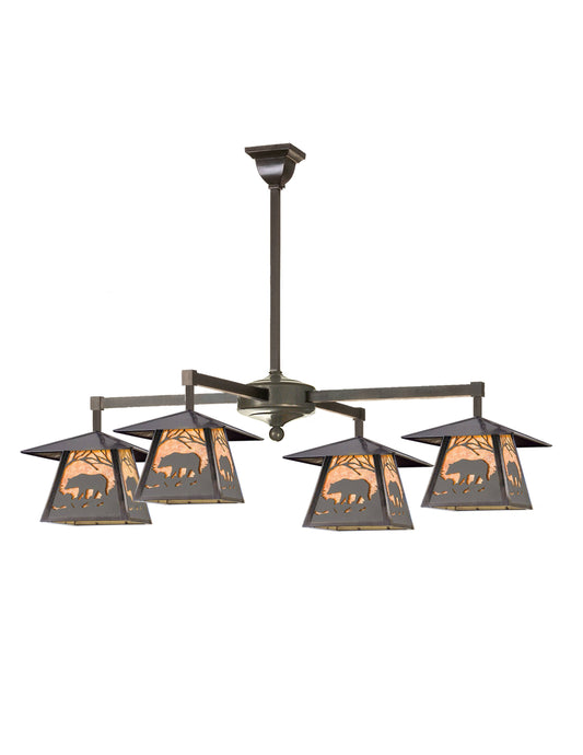 32" W Stillwater Bear At Dawn 4 Light Chandelier
