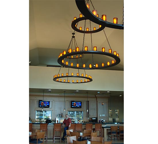 Loxley 36 Light 72" Wide Pillar Candle Style Chandelier with Amber Glass Shades - Timeless Bronze Finish