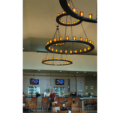 Loxley 36 Light 72" Wide Pillar Candle Style Chandelier with Amber Glass Shades - Timeless Bronze Finish