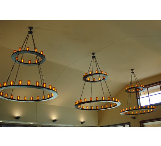 Loxley 36 Light 72" Wide Pillar Candle Style Chandelier with Amber Glass Shades - Timeless Bronze Finish