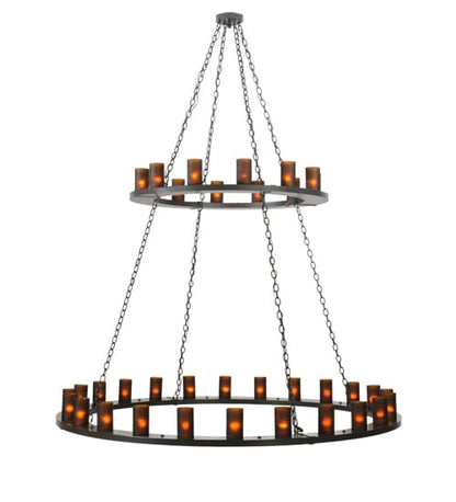 Loxley 36 Light 72" Wide Pillar Candle Style Chandelier with Amber Glass Shades - Timeless Bronze Finish