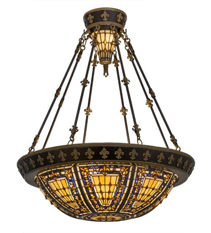 Fleur-de-lis 4 Light 28" Wide Semi-Flush Bowl Ceiling Fixture - Copper Vein Bake / Nu Gold Finish
