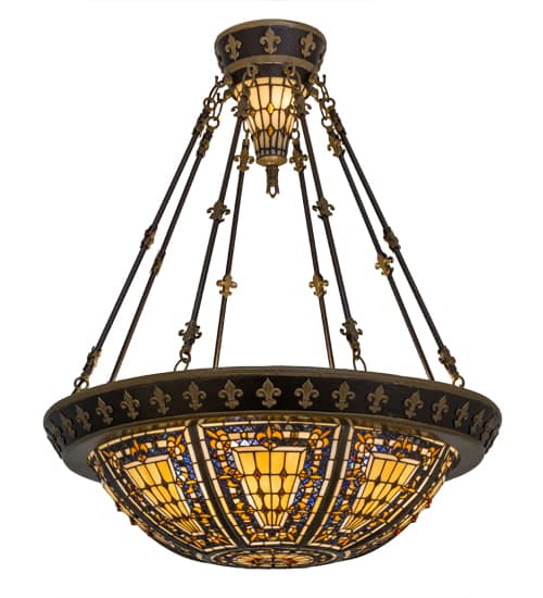 Fleur-de-lis 4 Light 28" Wide Semi-Flush Bowl Ceiling Fixture - Copper Vein Bake / Nu Gold Finish